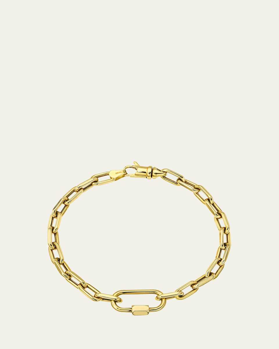 14K Yellow Gold Large Open Link Chain Bracelet with Carabiner